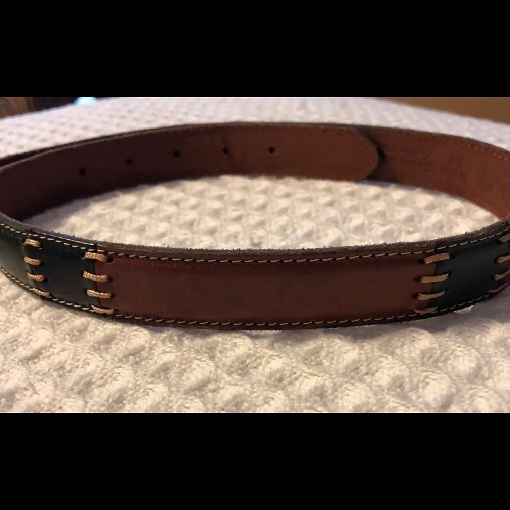 Fossil Leather Brown Black Colorblock 1” Belt Gold Buckle M Southwest